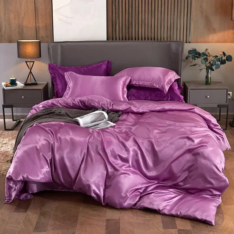 Elegant chocolate brown satin duvet cover bed sheet set bedroom