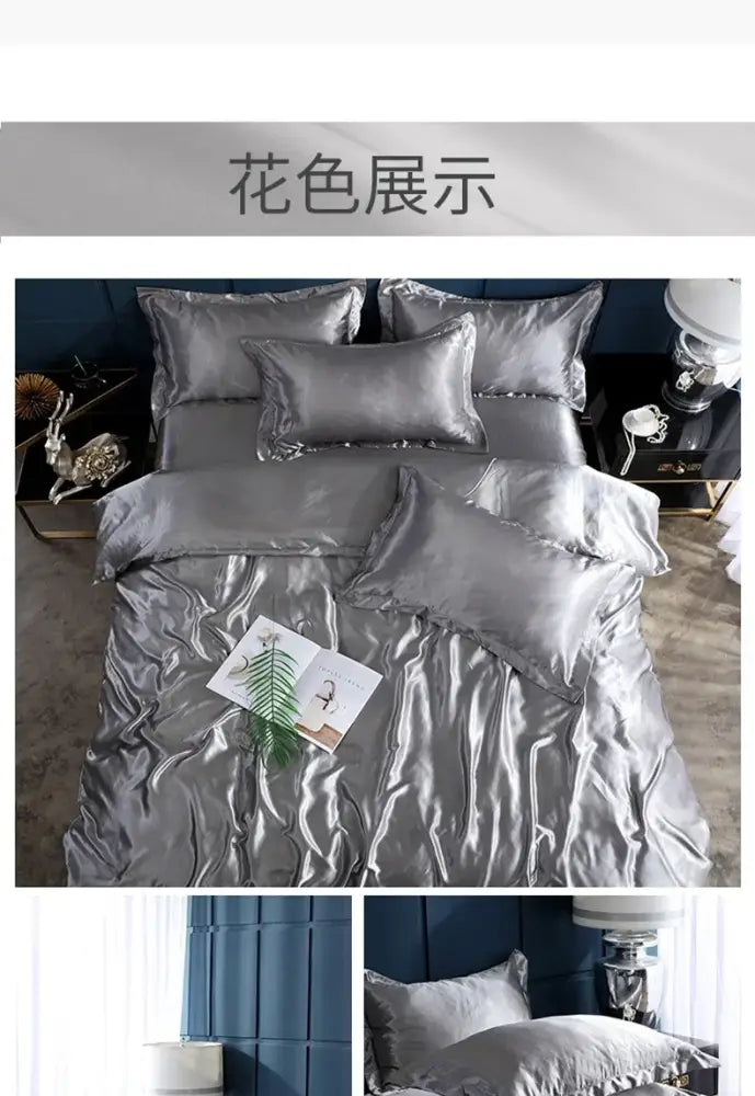 Elegant chocolate brown satin duvet cover bed sheet set bedroom