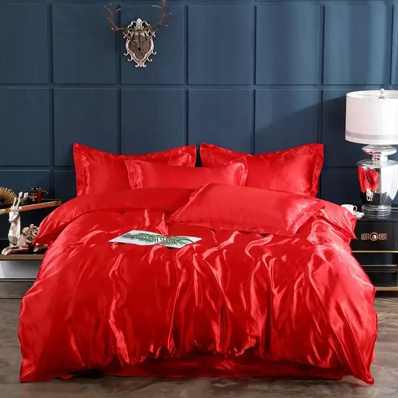 Elegant bronze satin duvet cover and bed sheet set bedroom luxury