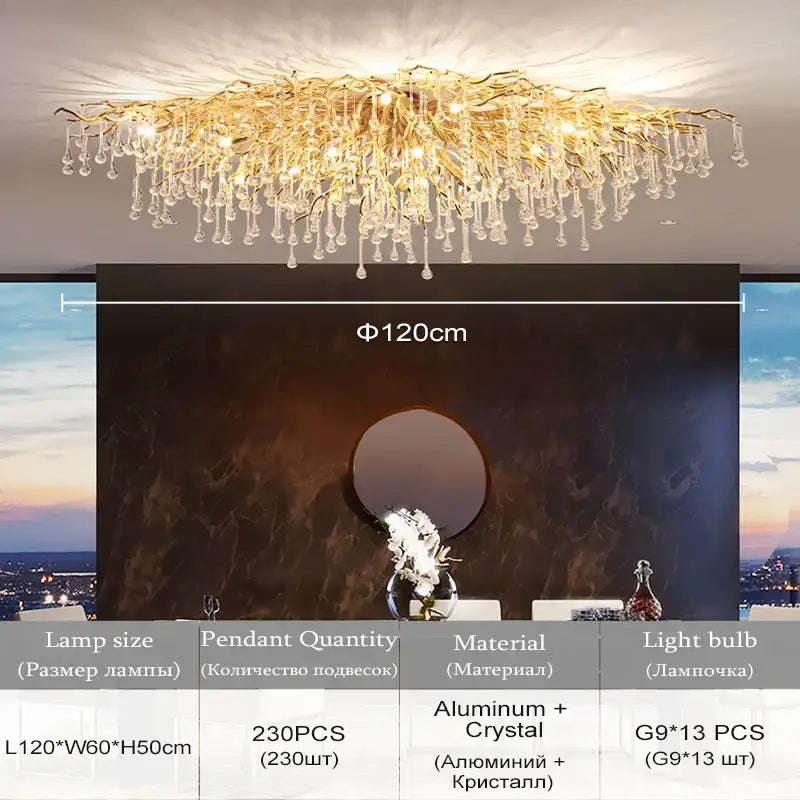 Modern chrome branching crystal chandelier living room lamp package