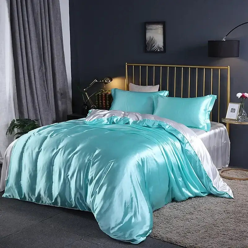 Elegant gold satin duvet cover set bedroom bed sheet ensemble