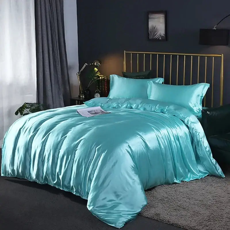 Elegant gold satin duvet cover set bedroom bed sheet ensemble