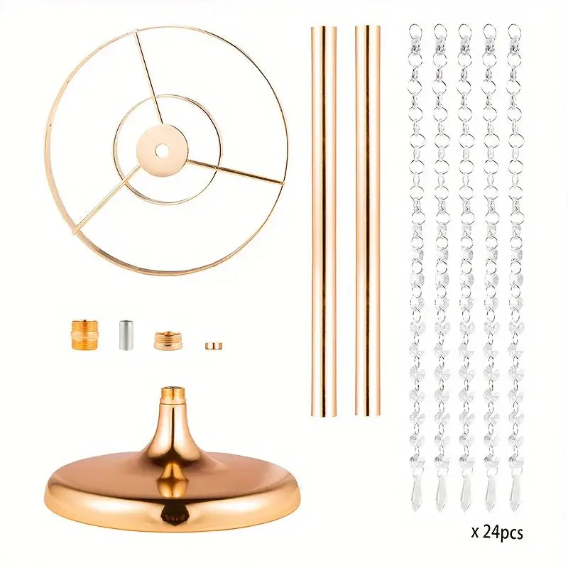 Elegant gold metal vases with crystals and roses wedding decor