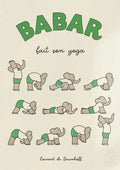 Cartoon elephant yoga green & beige family canvas wall art kids room