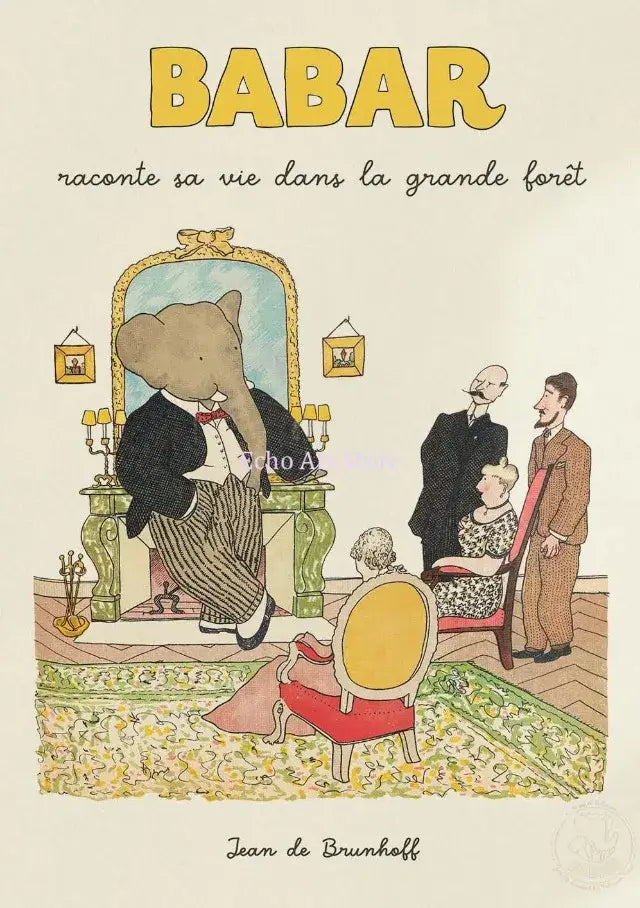 Vintage elephant family cartoon poster kids room wall art