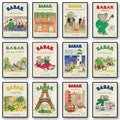 Vintage elephant family cartoon poster kids room wall art