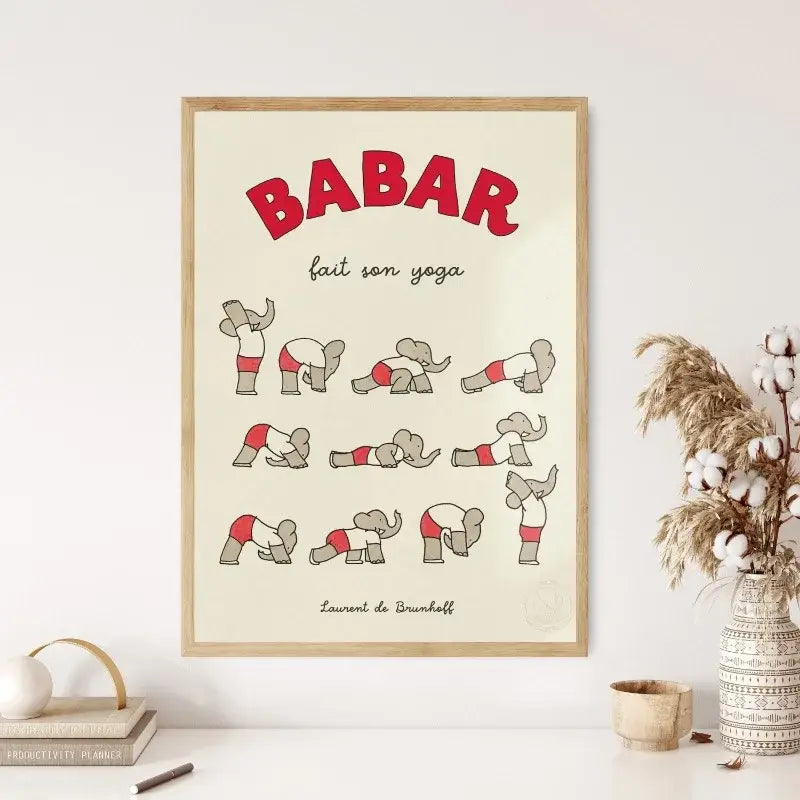Vintage elephant family cartoon poster kids room wall art