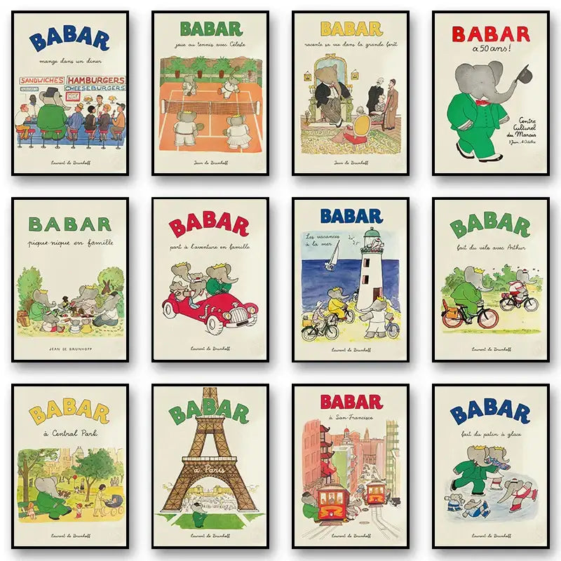 Green french elephant statue of liberty poster for kids room decor