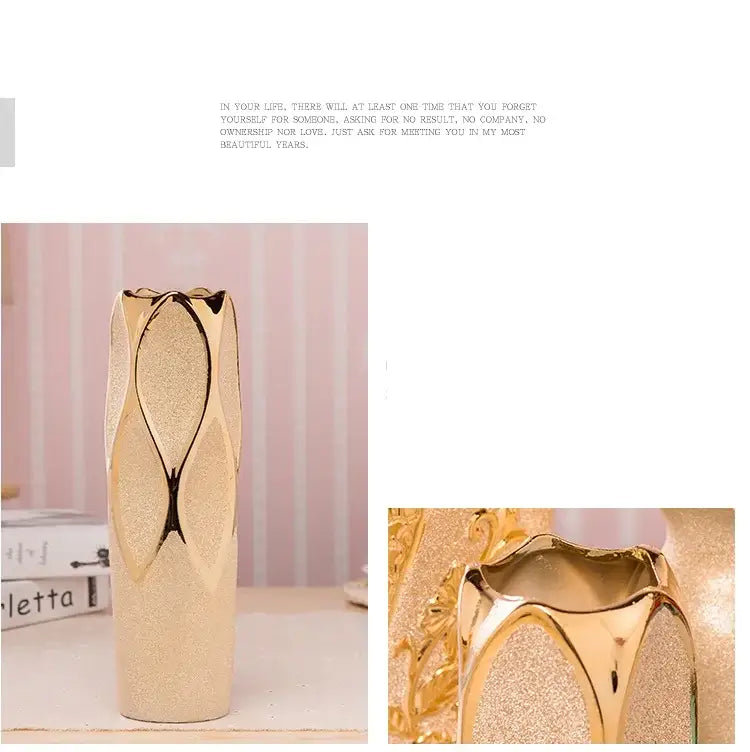 Floral gold & cream ceramic vase set living room home decor