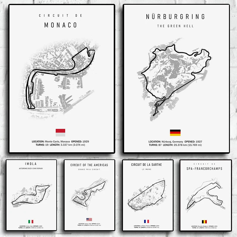 Minimalist black nürburgring circuit canvas wall art for living room