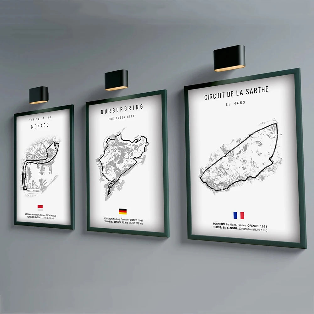 Minimalist black nürburgring circuit canvas wall art for living room