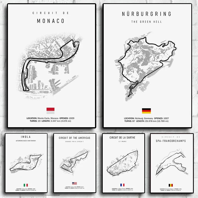 Minimalist black nürburgring circuit canvas wall art for living room