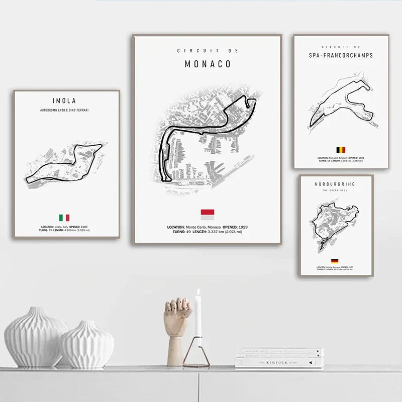 Minimalist black nürburgring circuit canvas wall art for living room