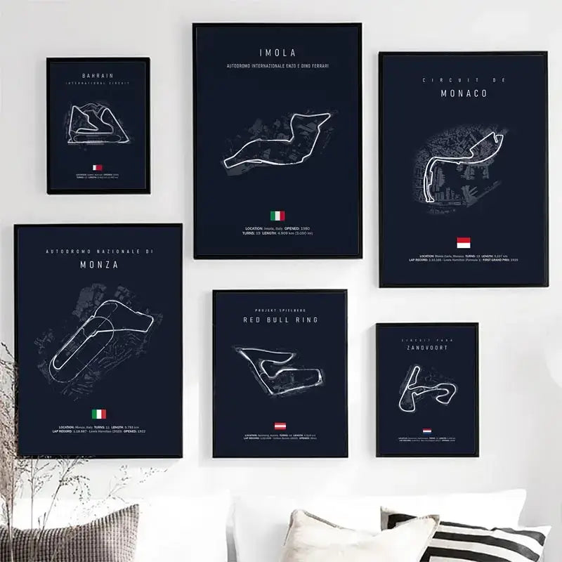 Imola race track canvas art blue and white poster living room decor