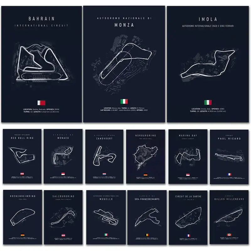 Spa francorchamps racing track dark blue canvas art living room