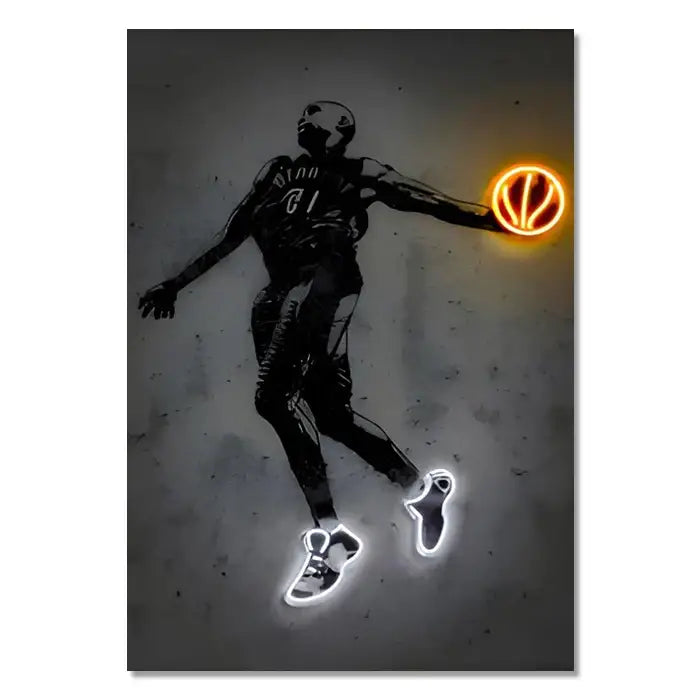 Neon basketball player silhouette wall art bedroom neon style decor