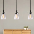 Farmhouse black 3 light clear glass pendant light dining room linear canopy