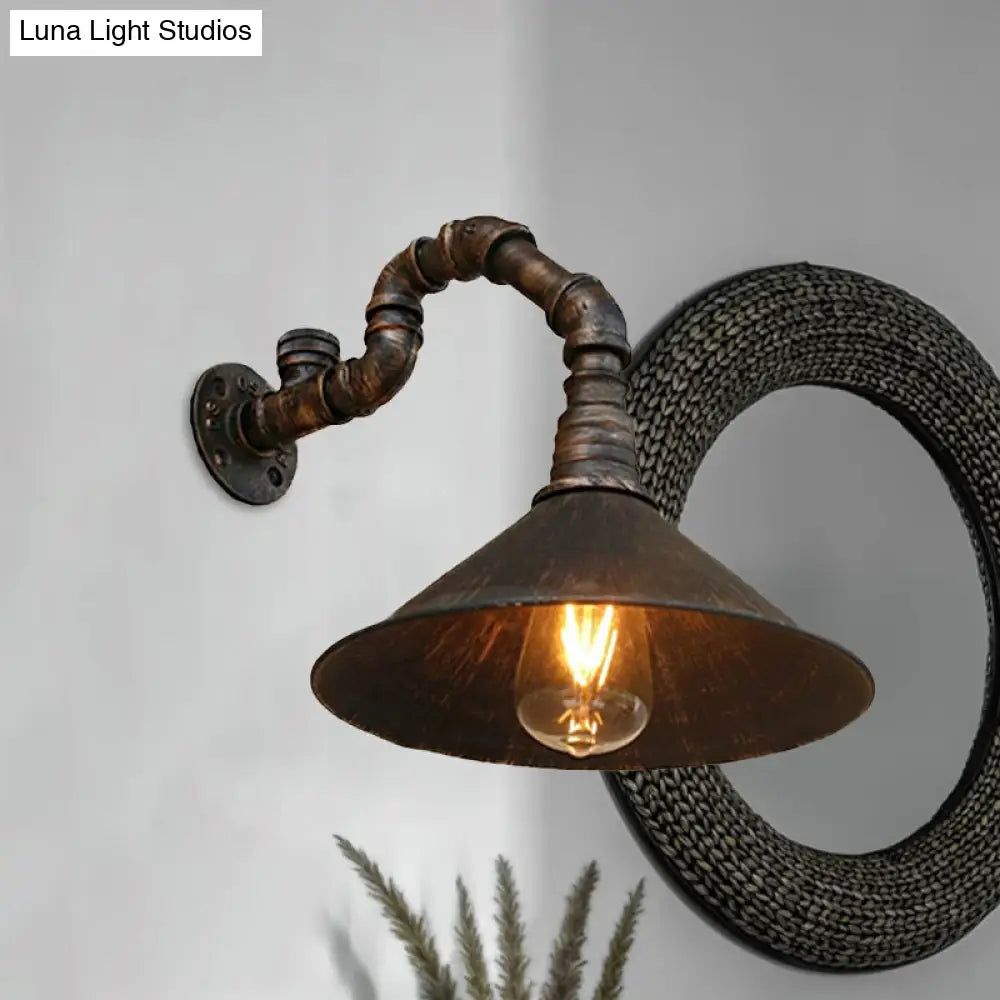 DecorBites™ Farmhouse Style Antique Brass Wall Sconce with Metallic Cone & Pipe - 1 Head Dining Room Lighting