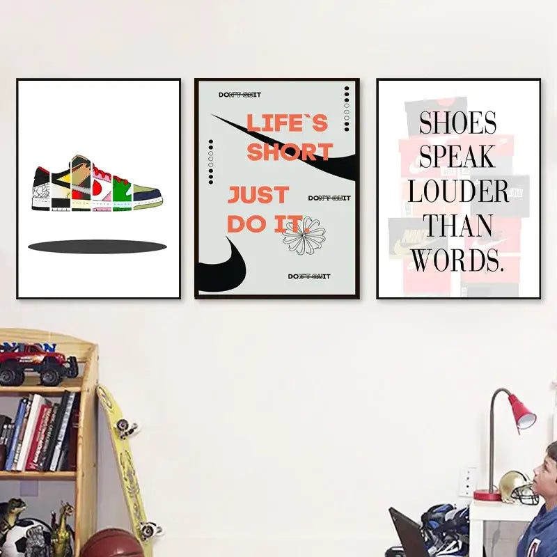 Colorful sneaker box canvas wall art bedroom minimalist poster