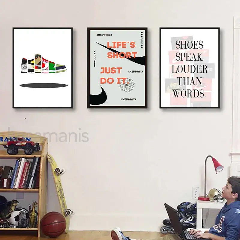 Colorful sneaker box canvas wall art bedroom minimalist poster