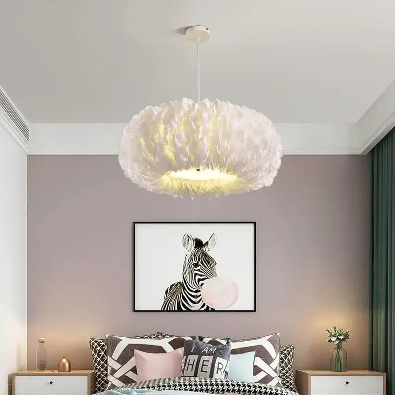 Decorbites feather decor led chandelier white bedroom pendant light