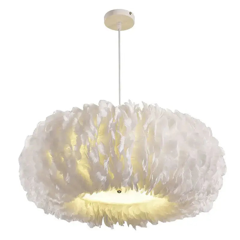 Decorbites feather decor led chandelier white bedroom pendant light