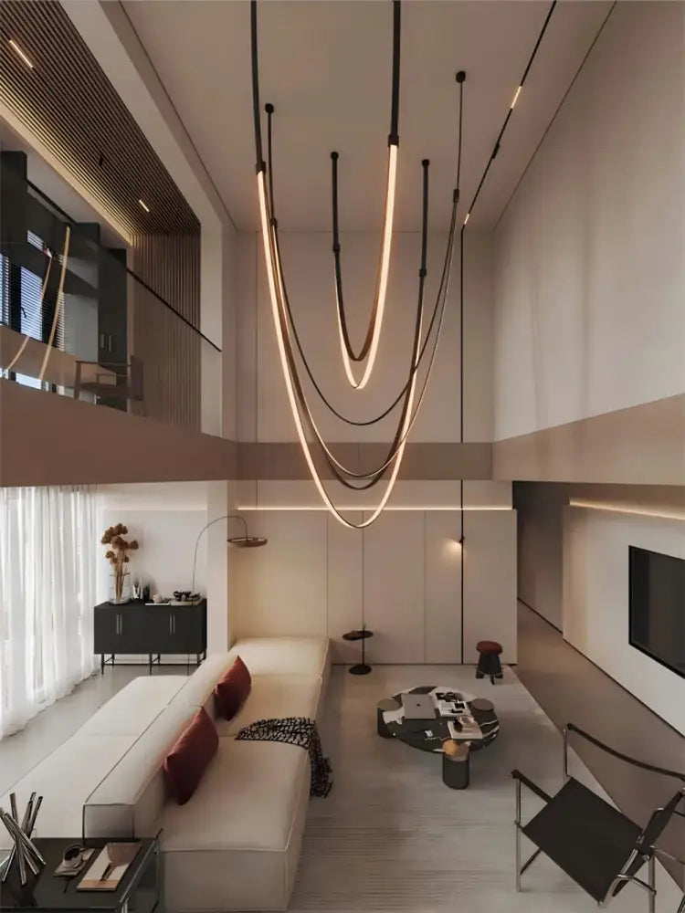 Modern double tiered led chandelier with flexible leather belt dining room light