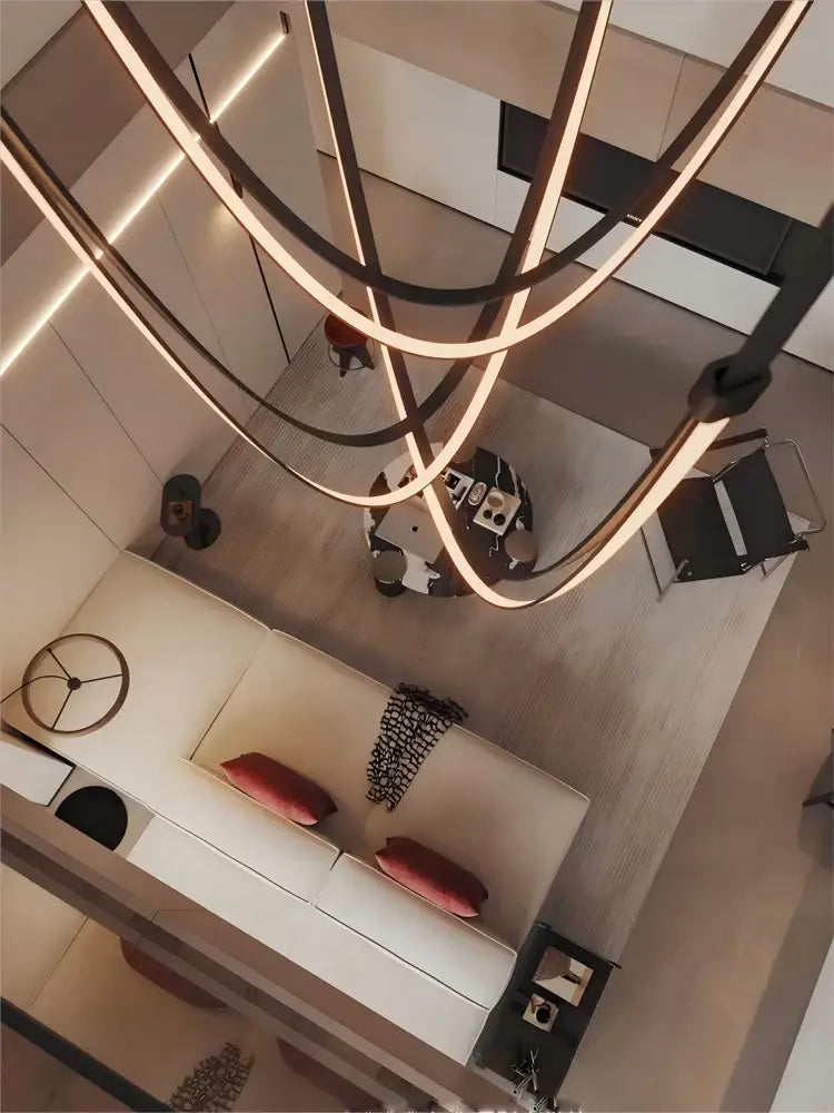 Modern double tiered led chandelier with flexible leather belt dining room light