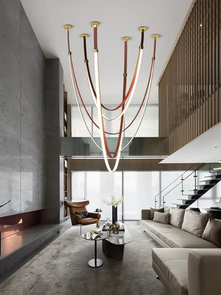 Modern flexible leather belt led chandelier – living room pendant