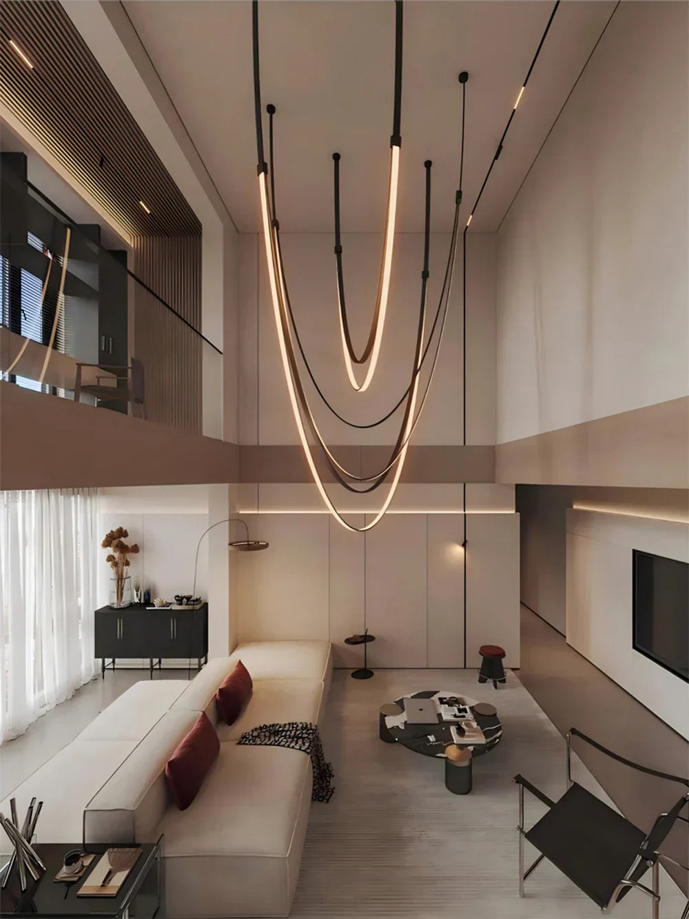 Modern flexible leather belt led chandelier – living room pendant