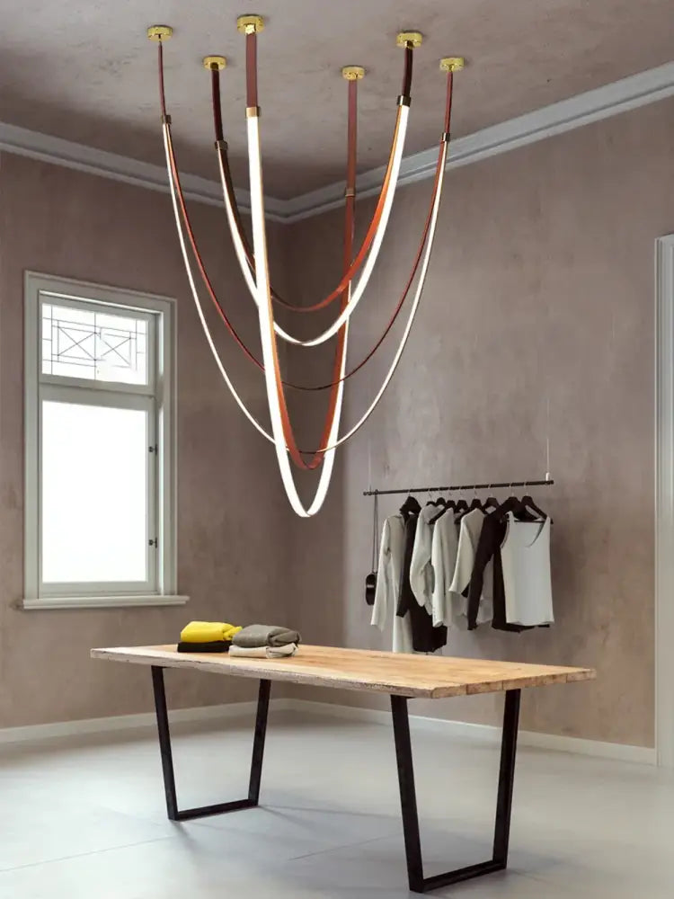 Modern flexible leather belt led chandelier – dining room pendant light