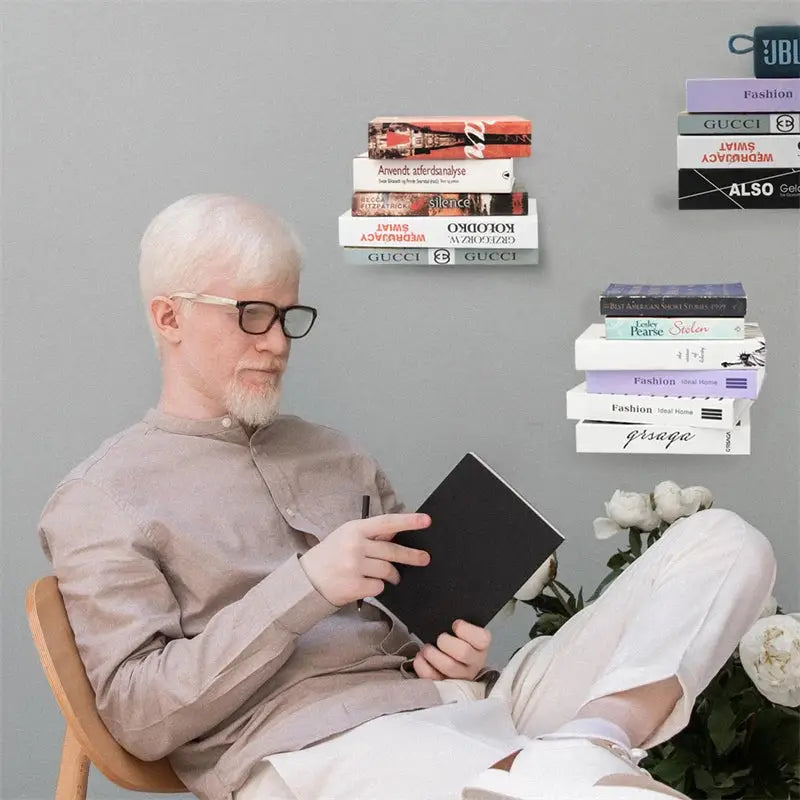 Modern black & white 2pcs floating bookshelf tablet stand bedroom