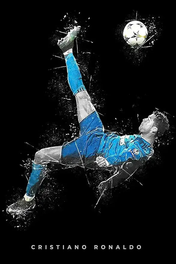 Cristiano ronaldo blue watercolor football star posters bedroom decor