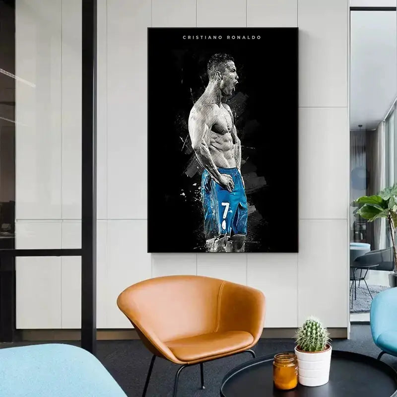 Cristiano ronaldo blue watercolor football star posters bedroom decor
