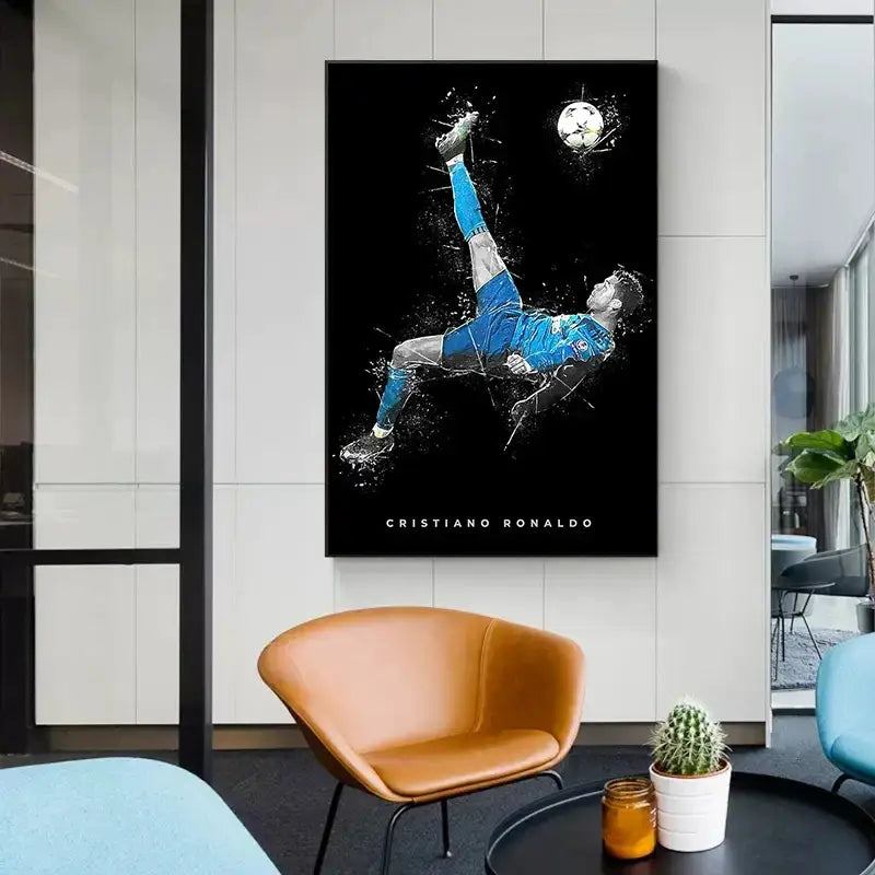 Cristiano ronaldo blue watercolor football star posters bedroom decor
