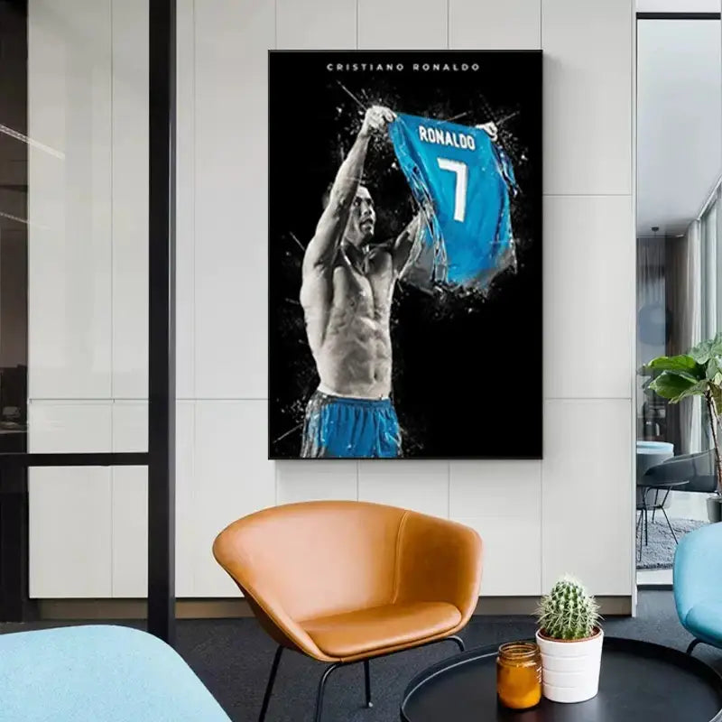 Cristiano ronaldo blue watercolor football star posters bedroom decor
