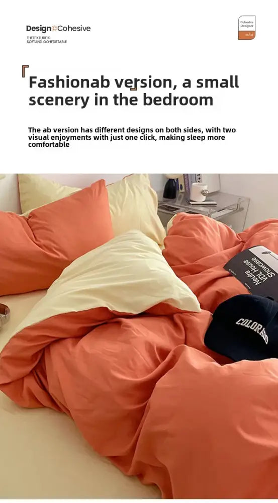 Orange & cream solid color quilt set – bedroom plush comforter