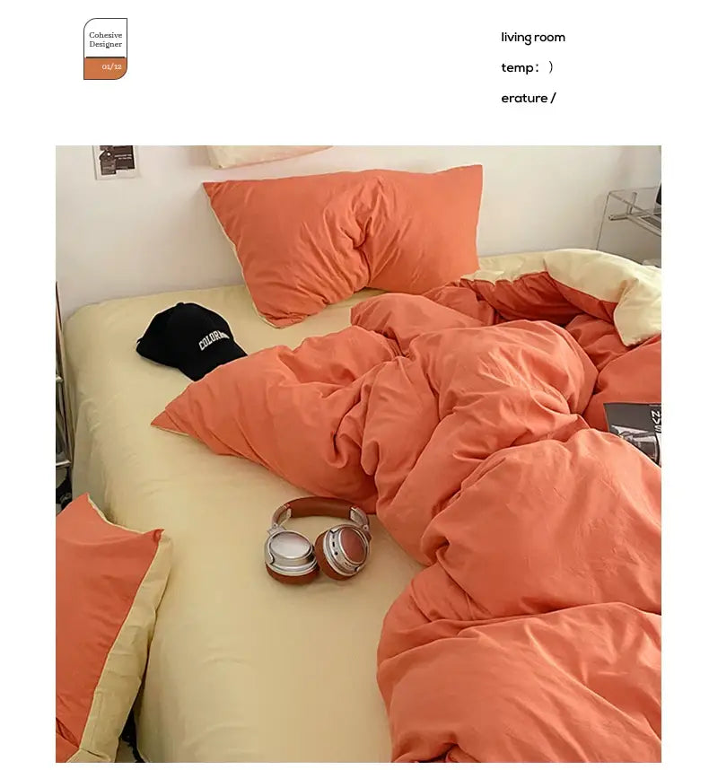 Orange & cream solid color quilt set – bedroom plush comforter