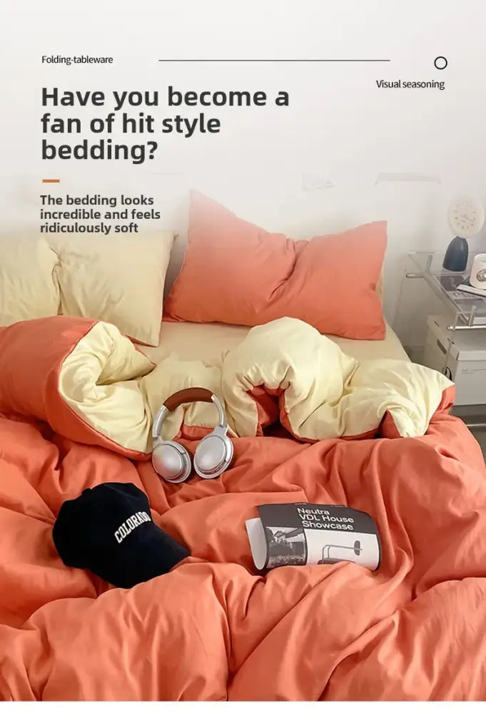 Orange & cream solid color quilt set – bedroom plush comforter