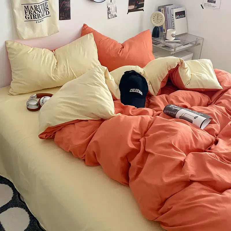 Orange & cream solid color quilt set – bedroom plush comforter