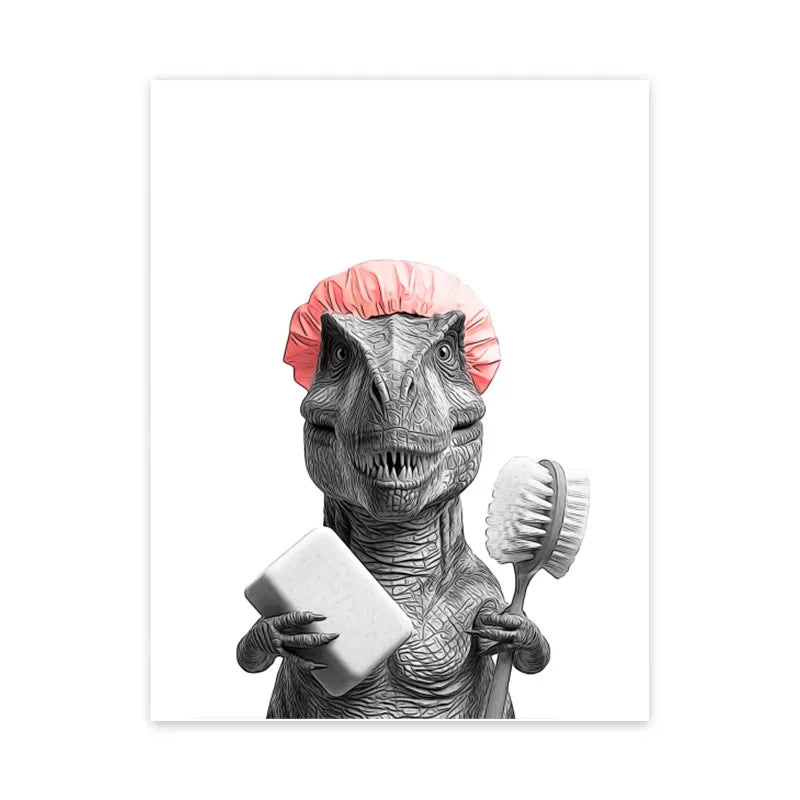 Pig shower black and white animal bathroom wall art