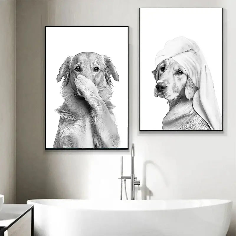 Pig shower black and white animal bathroom wall art