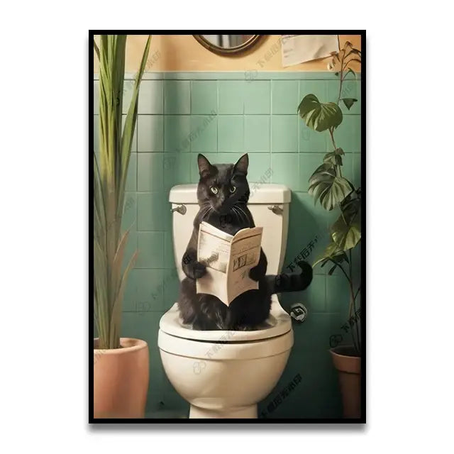 Funny golden retriever on pink toilet bathroom canvas wall art