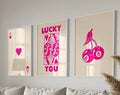 Vibrant pink ace card queen wall art set for bedroom decor