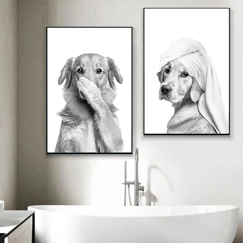 Funny tabby kitten bathroom poster canvas wall art