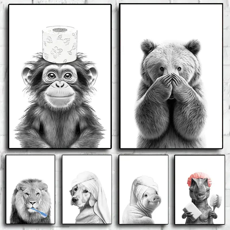Funny tabby kitten bathroom poster canvas wall art
