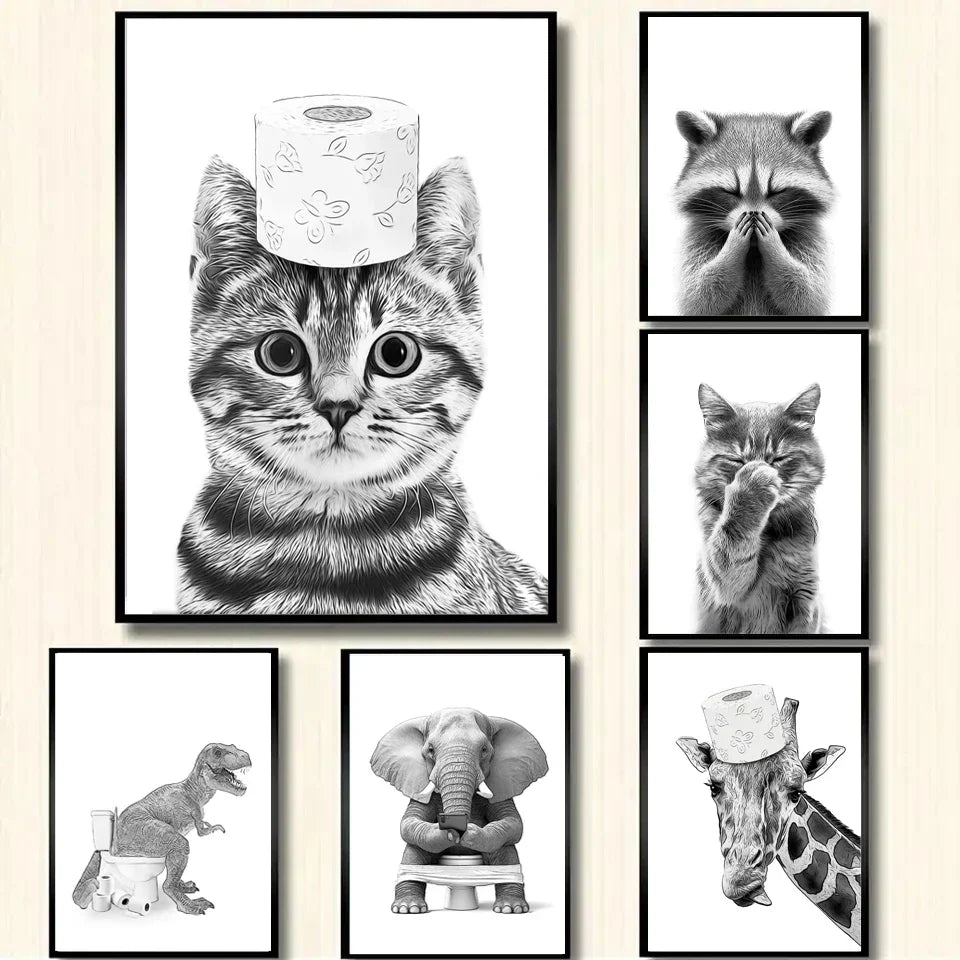 Golden retriever dog elephant toilet paper sketch bathroom wall art