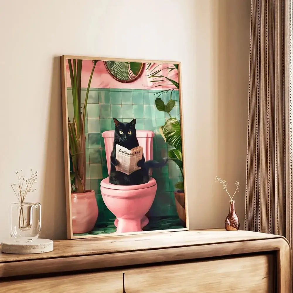 Funny green frog on toilet bathroom canvas wall art
