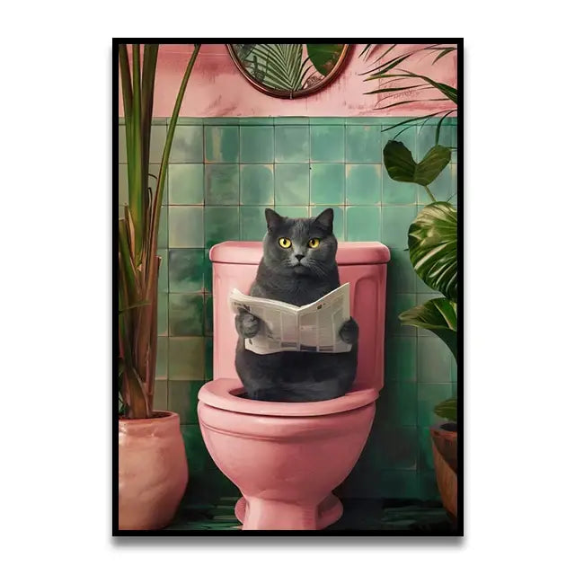 Funny green frog on toilet bathroom canvas wall art
