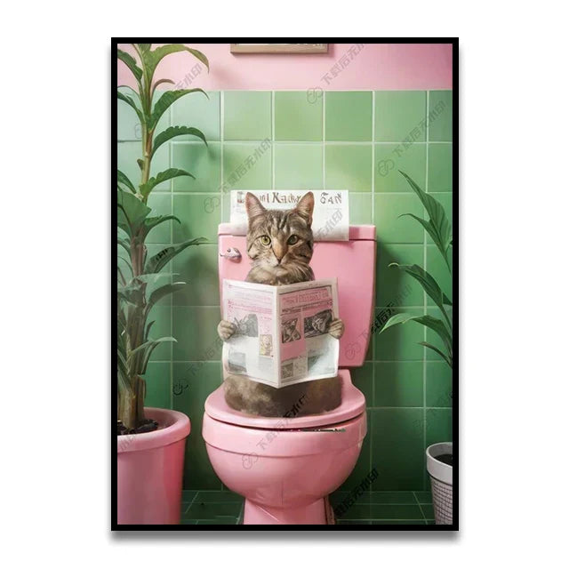 Funny zebra in pink fur coat canvas wall art bathroom decor
